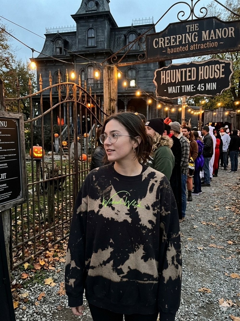 Wicked Witch Tie-Dye Crewneck Sweatshirt - Black & Tan